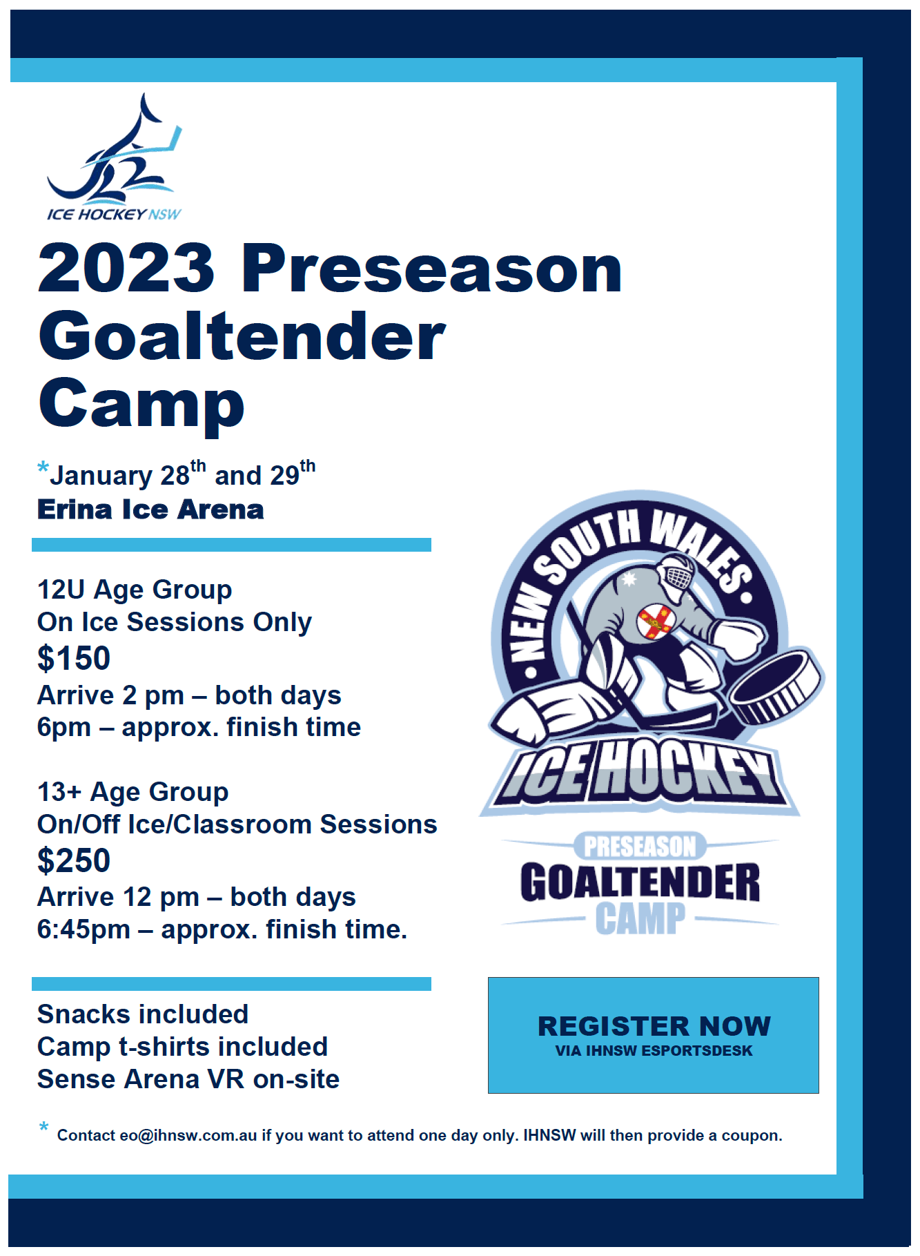 IHNSW Preseason Goaltender Camp